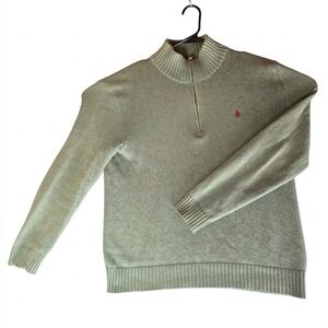 Polo Ralph Lauren Mens Quarter Zip Sweater Sage Green Cotton Knit Pony Logo M